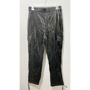 Good American Womens Paper Cargo Pants Large Faux Patent Leather Black 3